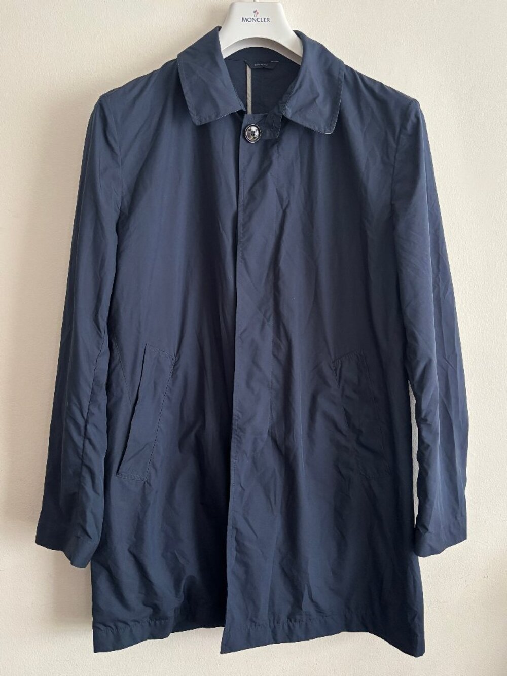 $395 Tombolini Navy Blue Raincoat Car Coat | Packable Travel Trench - 40/Medium
